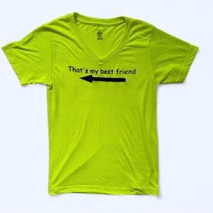 Imagin8 That’s My Best Friend V-Neck Short Sleeve T-Shirt Neon Green Size Small